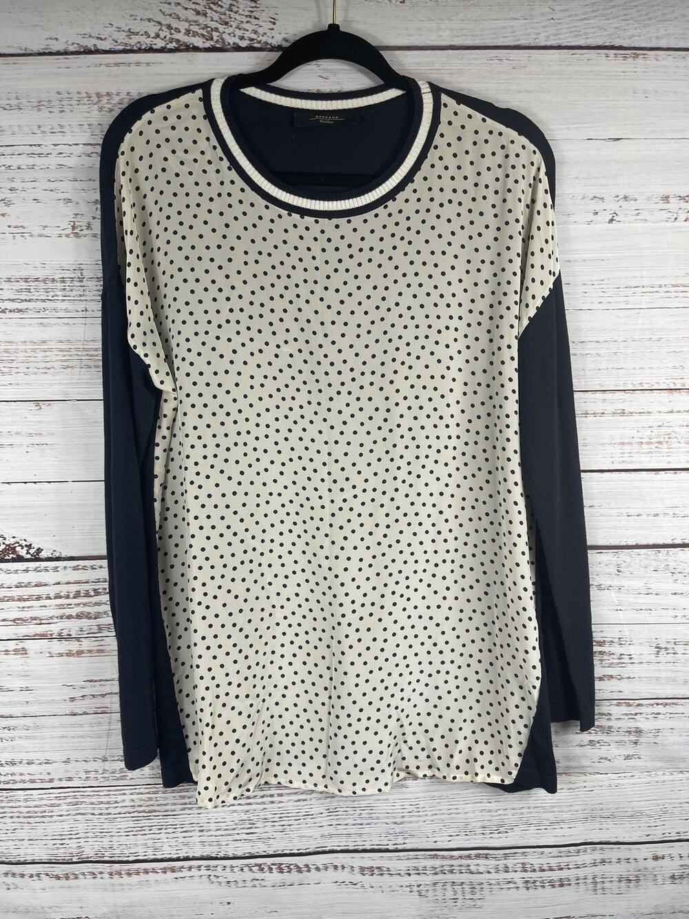 MaxMara Weekend Sweater Women's Small Polka Dot Silk Panel Long Sleeve Pullover